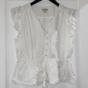 J. Crew Point Sur flutter-sleeve pom-pom top in cotton voile